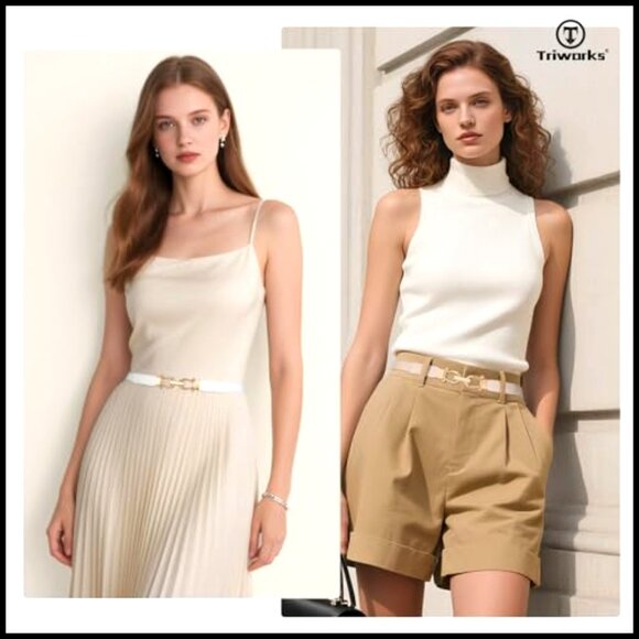 Skinny Elastic Waist Belts Gold Buckle Stretchy Minimalist Chic Accessory main image 5